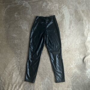 Fabletics Black Faux Leather Leggings Pants Size Small | High Rise | Side Zip